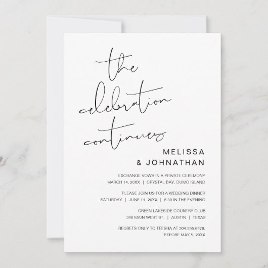 Invitation Mariage Elopement, La Célébration Continue À Invit (Devant)