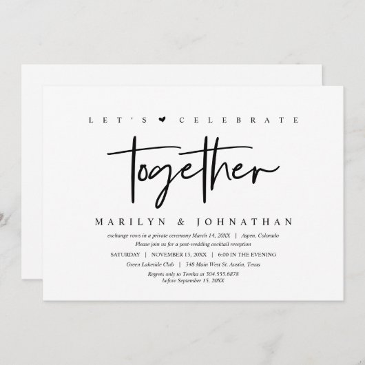 Invitation Mariage Elopement, Moderne, Faisons la fête avec n (Devant / Derrière)