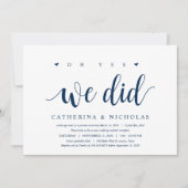 Invitation Mariage Élopement Moderne Rustique, Écriture Bleu (Devant)