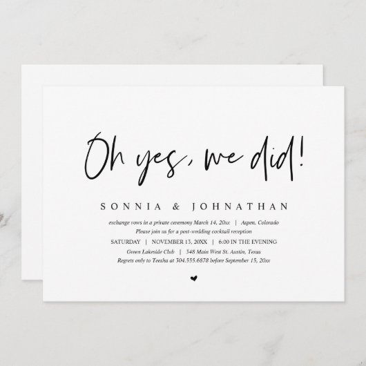 Invitation Mariage Elopement, Oh Oui, Nous l'avons fait (Devant / Derrière)