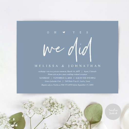 Invitation Mariage Elopement, oh oui, nous l'avons fait