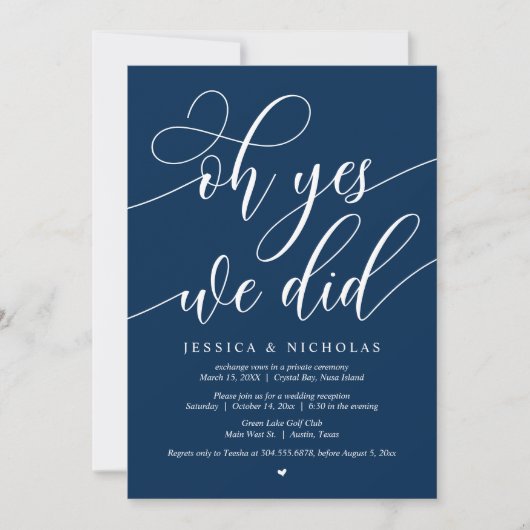 Invitation Mariage Elopement Party, Oh Oui, On L'A Fait, Navy (Devant)