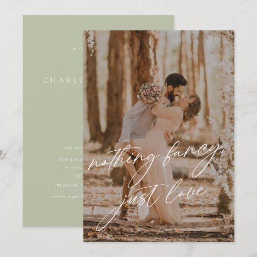 Invitation Mariage Élopement Photo Calligraphie Moderne Sage (Devant / Derrière)