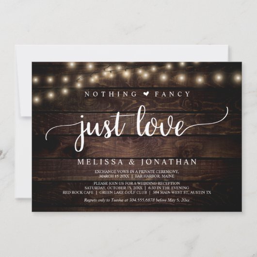 Invitation Mariage Elopement, Rien De Fancy Just Love Invitat (Devant)