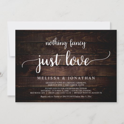 Invitation Mariage Elopement, Rien De Fancy Just Love Invitat (Devant)