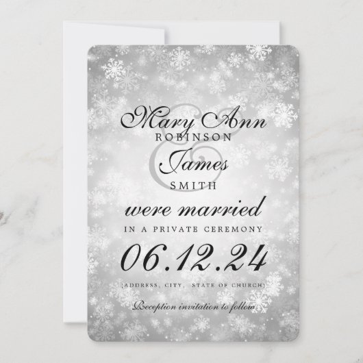 Invitation Mariage / Elopement Silver Winter Wonderland (Devant)