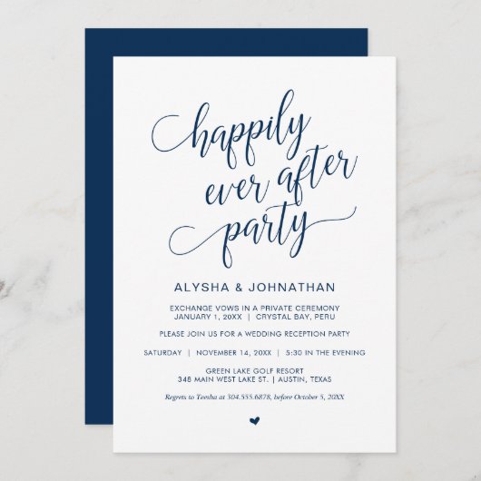 Invitation Mariage Elopement, Simple Classy Navy Blue, (Devant / Derrière)