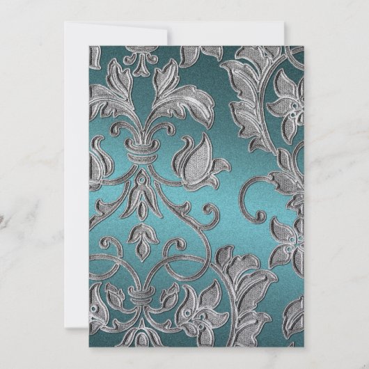 Invitation Mariage Embossé Look Damask Turquoise (Devant)
