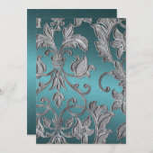 Invitation Mariage Embossé Look Damask Turquoise (Devant / Derrière)