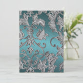 Invitation Mariage Embossé Look Damask Turquoise (Debout devant)