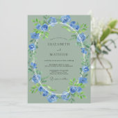 Invitation Mariage Embrasse Botanique Bleu (Debout devant)
