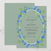Invitation Mariage Embrasse Botanique Bleu (Devant / Derrière)