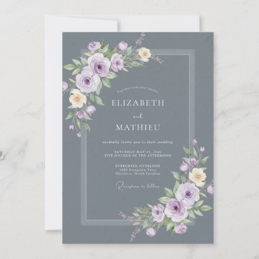 Invitation Mariage Embrasse Botanique Violet Ardoise (Devant)