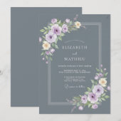Invitation Mariage Embrasse Botanique Violet Ardoise (Devant / Derrière)