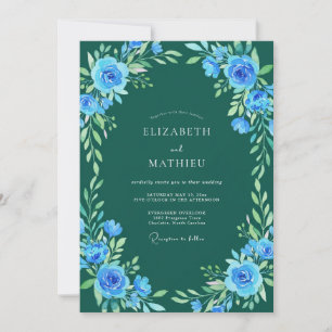 Invitation Mariage embrassé de floral bleu