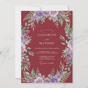 Invitation Mariage Embrasse Floral Luxueux Bourgogne