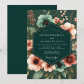 Invitation Mariage Emerald Anemone Noir (Devant / Derrière)