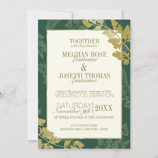 Invitation Mariage Emerald et Golden Leaf (Devant)