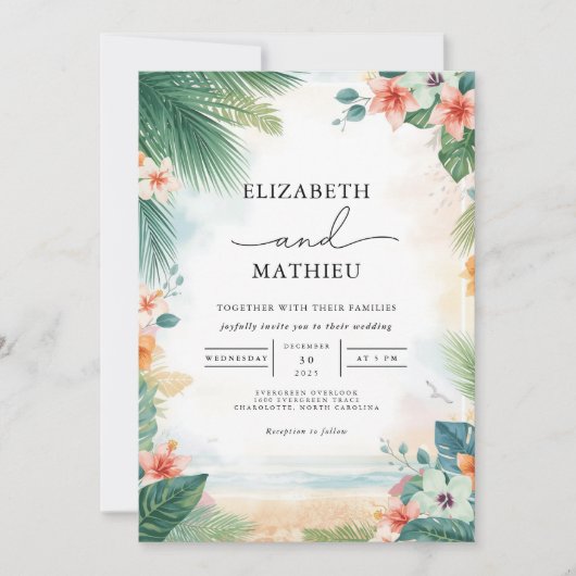 Invitation Mariage Emerald Frond Coral Bloom (Devant)