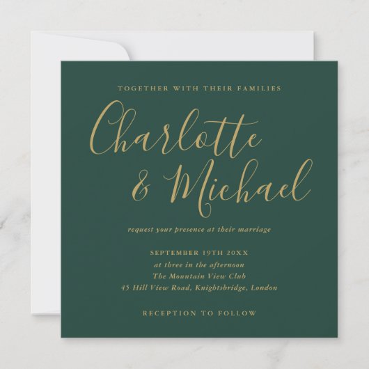 Invitation Mariage Emerald Green Et Gold Signature Script (Devant)