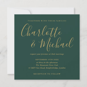 Invitation Mariage Emerald Green Et Gold Signature Script