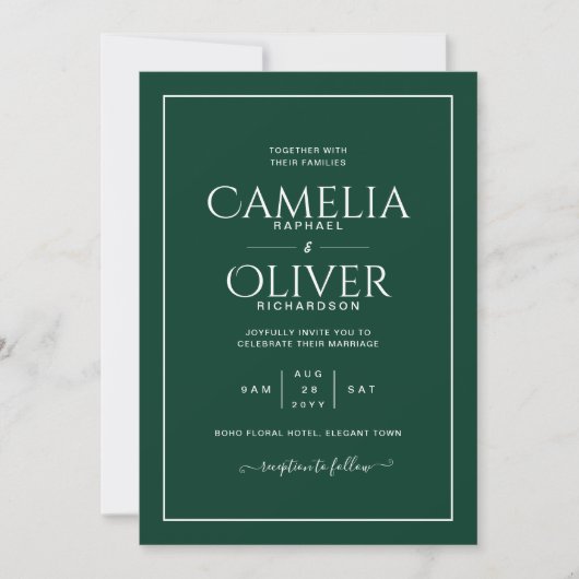 Invitation Mariage Emerald Green MONOCHROME (Devant)
