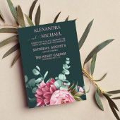 Invitation Mariage Emerald Green Watercolor Bourgogne Fleurs