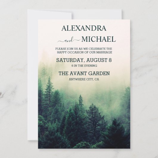 Invitation Mariage Emerald Green Watercolor Pine Tree (Devant)