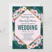 Invitation Mariage Emerald Jade aux fleurs roses (Devant)