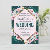 Invitation Mariage Emerald Jade aux fleurs roses (Debout devant)