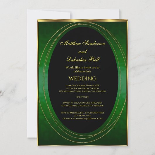 Invitation Mariage Emerald Or vert noir Elégant moderne (Devant)