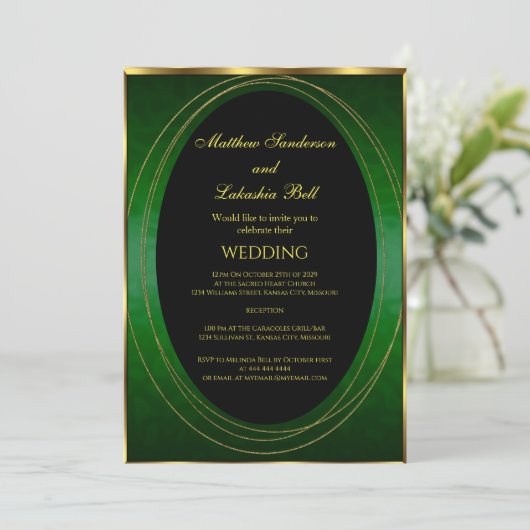 Invitation Mariage Emerald Or vert noir Elégant moderne (Debout devant)