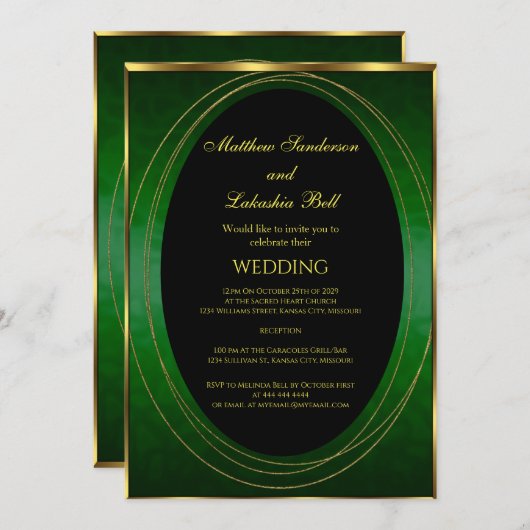Invitation Mariage Emerald Or vert noir Elégant moderne (Devant / Derrière)