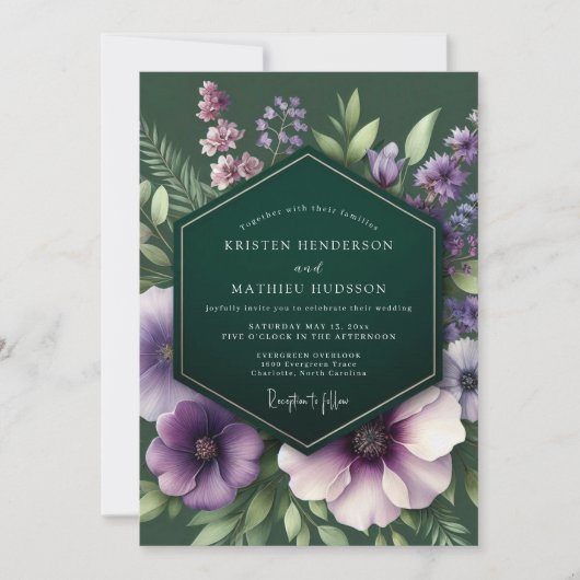 Invitation Mariage Émeraude Abricot Foncé Flore (Devant)