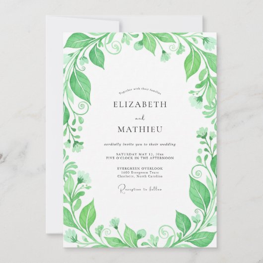Invitation Mariage Émeraude Bio Flourish (Devant)
