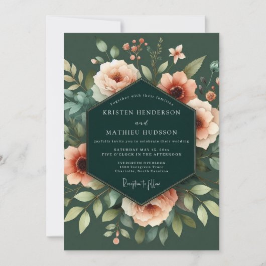 Invitation Mariage Emeraude et Pêche Chiaroscuro (Devant)
