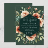 Invitation Mariage Emeraude et Pêche Chiaroscuro (Devant / Derrière)