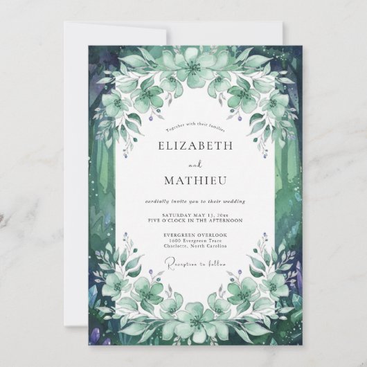 Invitation Mariage Émeraude Eucalyptus (Devant)