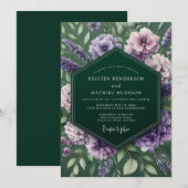 Invitation Mariage Émeraude Lavande Maussade (Devant / Derrière)