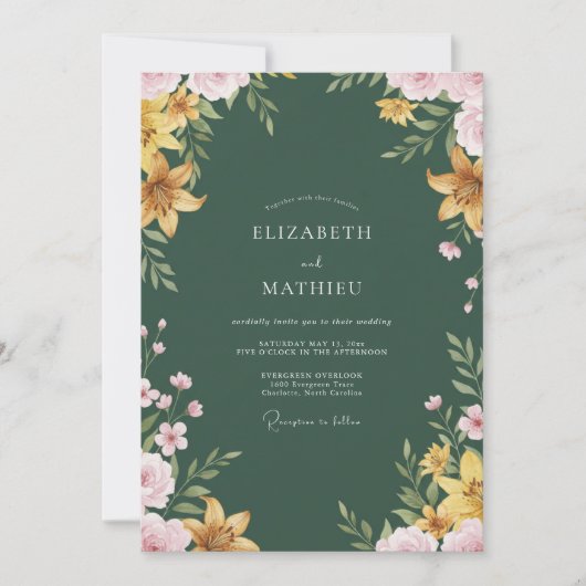 Invitation Mariage Émeraude Lily Dorée (Devant)