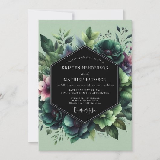 Invitation Mariage Emeraude Moody Bloom (Devant)