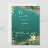 Invitation Mariage émeraude or vert bijou en sécurité la date (Devant)