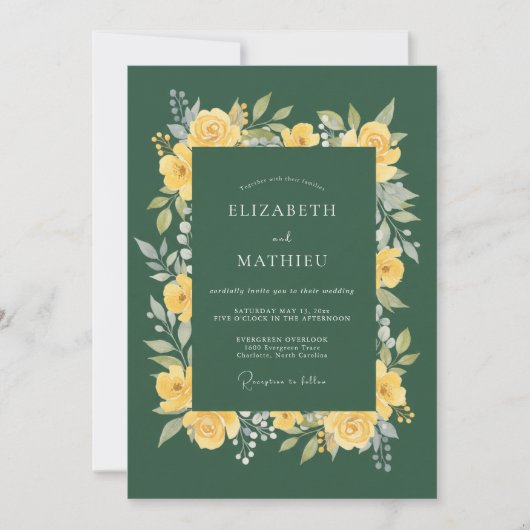 Invitation Mariage Émeraude Rose Moutarde (Devant)