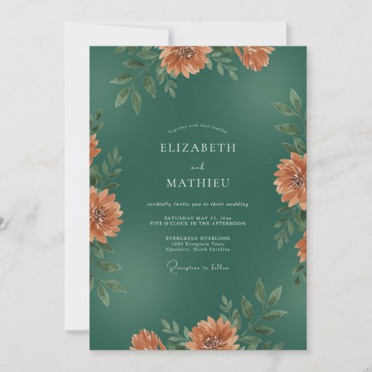 Invitation Mariage Émeraude Rouille Feuillage Eucalyptus (Devant)