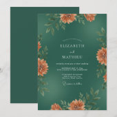 Invitation Mariage Émeraude Rouille Feuillage Eucalyptus (Devant / Derrière)