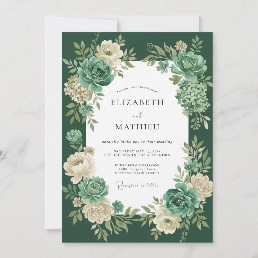 Invitation Mariage Émeraude Succulent Eucalyptus (Devant)