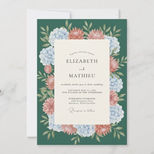 Invitation Mariage Émeraude Terre Cuite Hydrangea Eucalyptus (Devant)