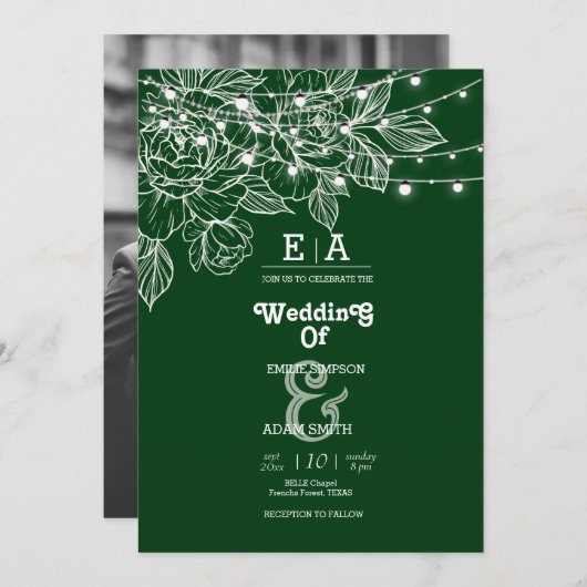 Invitation mariage émeraude unique classe (Devant / Derrière)