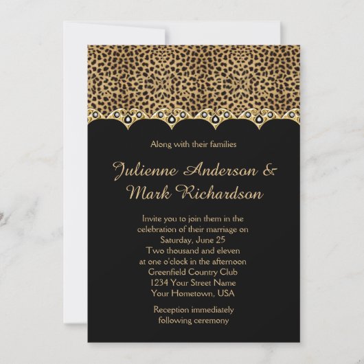 Invitation Mariage Empreinte de léopard Gold Diamonds Bling (Devant)