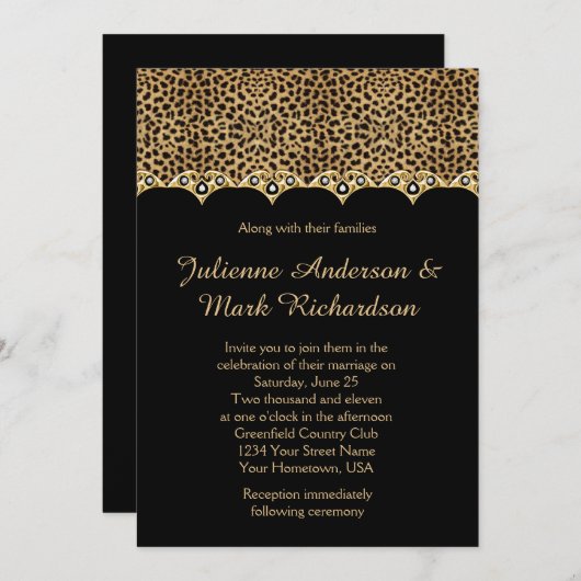 Invitation Mariage Empreinte de léopard Gold Diamonds Bling (Devant / Derrière)